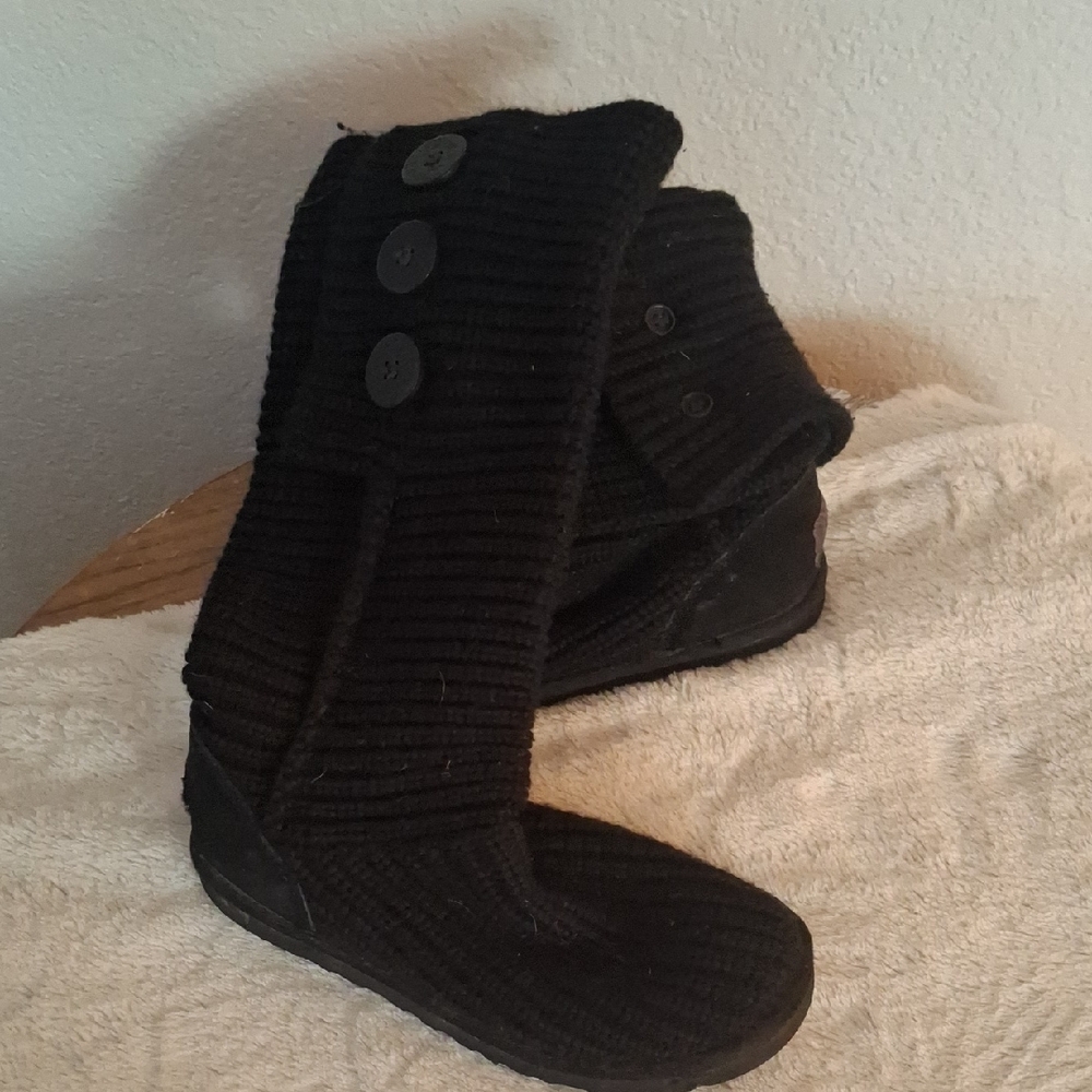 UGG Black Knit Boots with Button Detail